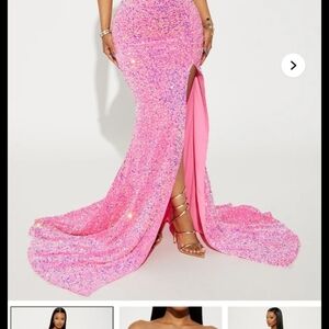 Sequin Pink Mermaid Gown with Side Slit